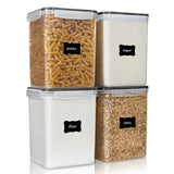 Vtopmart Large Food Storage Containers 5.2L / 176oz, 4 Pieces BPA Free Plastic Airtight Canisters for Flour, Sugar, Baking Supplies, Rice with Lids, 4 Measuring Cups and 24 Labels, Black Kitchen Set Utensils