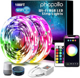 phopollo Led Strip Lights Color Changing 16.4ft/25FT/32.8FT/100FT/130FT Flexible 5050 RGB Led Lights Kit with Power Supply and 44 Keys Remote