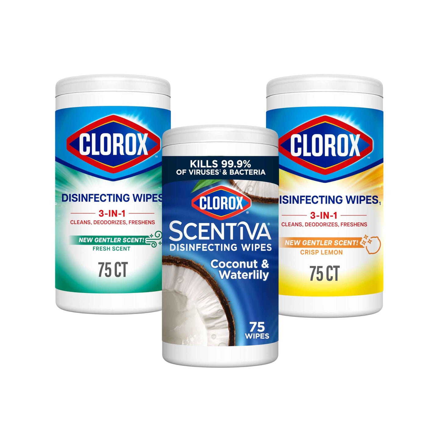 Clorox Disinfecting Cleaning Wipes for Spring Cleaning & Allergy Season, Bleach Free, Fresh Scent and Crisp Lemon, 75 Count Each