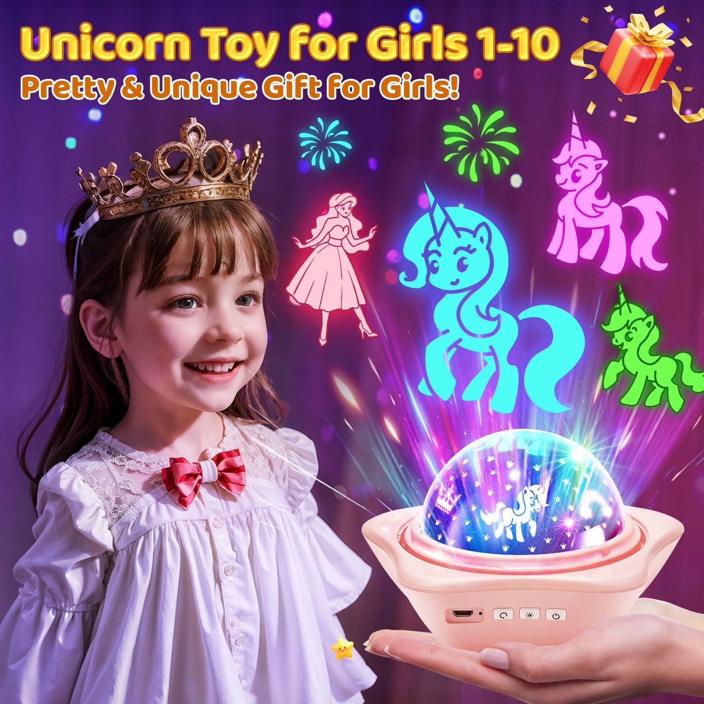 Unicorn_Toys【6_Slides+96_Projections】,_Unicorn_Night_Light_Projector_&_Little_Mermaid_Toys_for_Girls_4-6,Princess_Night_Light_Projector,Academy_Toys,Juguetes_para_Niñas,Cool_Gifts_for_2_Year_Old_Girls