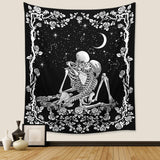 Wonrizon The Kissing Lovers Skull Tapestry,Black and White Romantic Constellation Skeleton Tapestries Wall Hanging decor for Living Room Bedroom (30”x 40”)