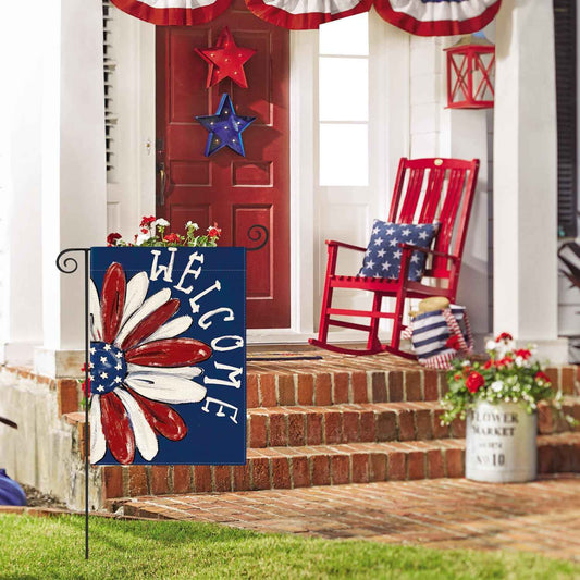 AVOIN colorlife Patriotic 4th of July Garden Flag Double Sided Outside, Memorial Day Floral Welcome Daisy Yard Outdoor Decoration