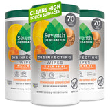 Seventh Generation Disinfecting Wipes, Lemongrass Citrus, 70 Count, Botanical Multi-Surface Cleaner Kills 99.9% Germs, No Bleach, Plant-Based Formula for Home, Kitchen, Bathroom, Car Interior