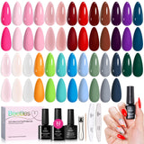 Beetles Spring Gel Polish Set - 36 Colors Pastel Neon Rainbow Bright Color Gel Polish Set with Base Coat Glossy Matte & Glitter Top Coat Pink Red Yellow Manicure Vivid Whimsy Summer Gifts for Women