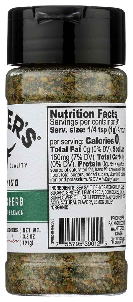 Kinders Organic Garlic Herb Sea Salt & Lemon Seasoning, 3.2 OZ