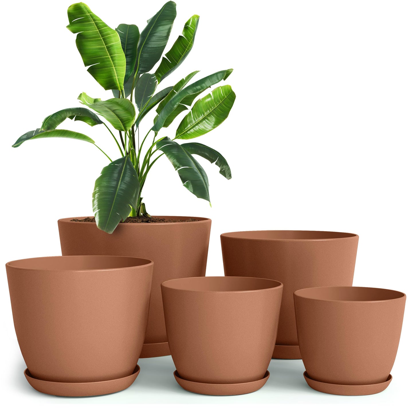 Utopia Home - Plastic Terracotta Pots with Drainage - 7/6.6/6/5.3/4.8 Inches Flower Pots for Indoor Planter - Pack of 5 Plastic Planters, Cactus, Succulents Pot