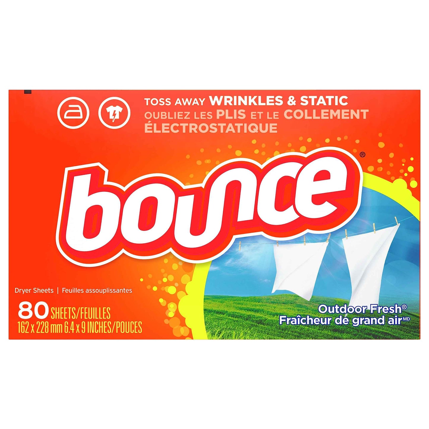 Bounce Dryer Sheets, Outdoor Fresh Scent, Fabric Softener Sheets, Reduces Static, Softens and Fights Wrinkles