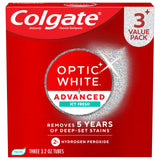 Colgate Optic White Advanced Hydrogen Peroxide Toothpaste, Teeth Whitening Toothpaste Pack, Enamel-Safe Formula, Helps Remove Tea, Coffee, and Wine Stains, 3 Pack, 3.2 oz