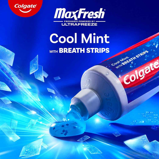 Colgate MaxFresh Cool Mint Toothpaste Pack, Fresh Breath Toothpaste with Fluoride and Hundreds of Mini Breath Strips, Leaves Mouth Feeling Refreshed for Hours