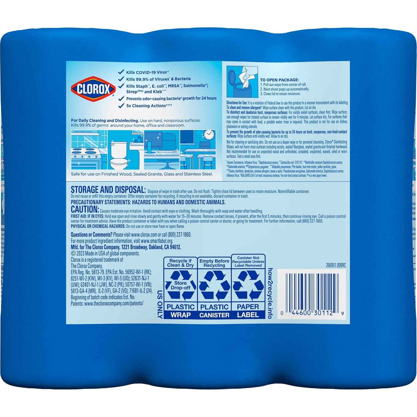 Clorox 30112 Disinfecting Wipe, Fresh/Lemon Fresh Scent (525 Count)