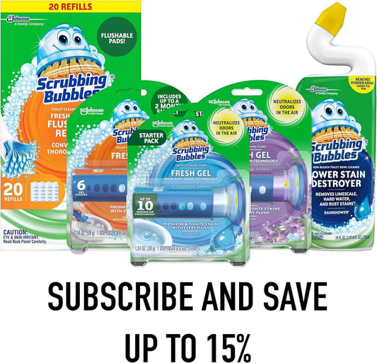 Scrubbing Bubbles Fresh Gel Toilet Bowl Cleaning Stamps, Helps Keep Toilet Clean and Helps Prevent Limescale & Rings, 1 Dispenser with 6 Fresh Gel Stamps