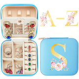 Travel Jewelry Case, Monogram Jewelry Organizer Travel Jewelry Box w Mirror Birthday Gifts for Women Mom Girls, Travel Essentials Ring Necklace Earring Jewelry Holder Organizer Preppy Stuff (A)