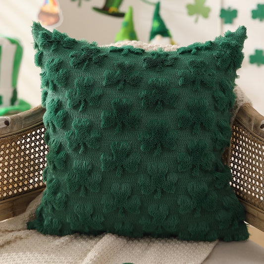 DFXSZ_St_Patricks_Day_Pillow_Covers_18x18_inch_Set_of_2_St_Patricks_Day_Decorations_Green_Shamrock_Soft_Plush_Faux_Fur_Jacquard_Throw_Pillows_for_Bedroom_Sofa_Holiday_Festivals_Home_Decor_PTK021A18