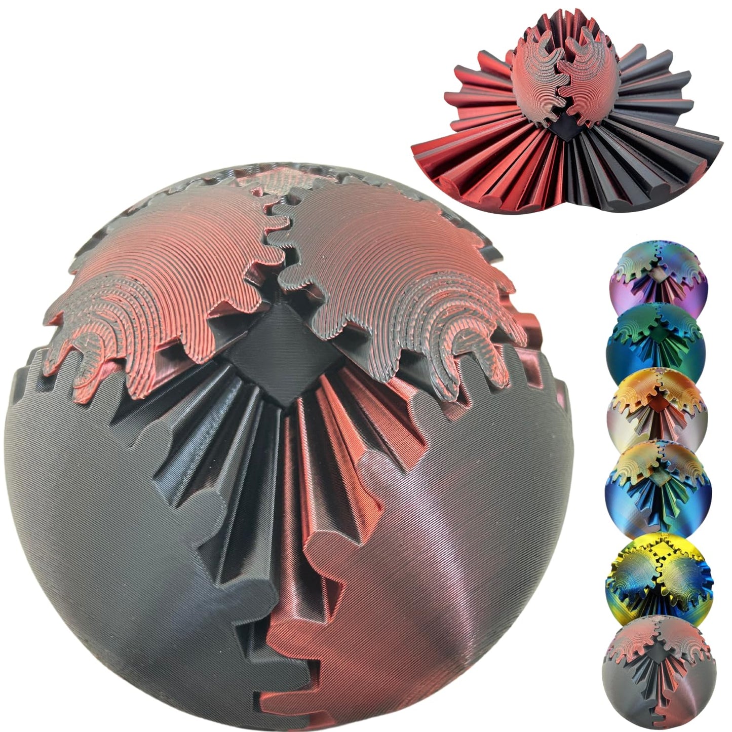 Gear Ball 3D Printed Spin Ball Cube Fidget Toys, Gear Sphere Fidget Toy, GearSphere Desk Toy Stress Fidget Balls, Fidgets Spinners for Adults & Kids Anxiety Relaxing (Laser Dark Red, 3.1 Inch)