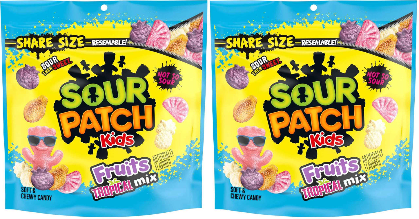 SOUR PATCH KIDS Fruits Tropical Mix Soft & Chewy Candy, Share Size, 11.11 oz