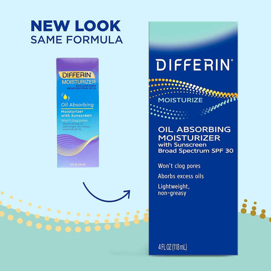 Differin Oil Absorbing Moisturizer with SPF 30, Sunscreen for Face by the makers of Differin Gel, Gentle Skin Care for Acne Prone Sensitive Skin