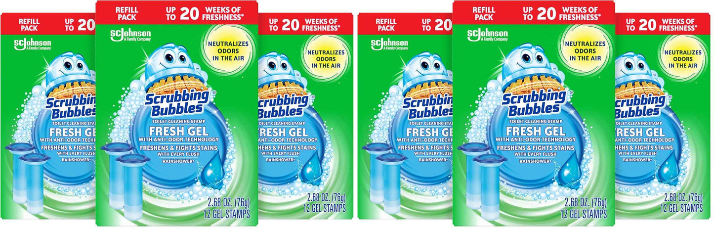 Scrubbing Bubbles Fresh Gel Toilet Bowl Cleaning Stamps Refills, Helps Keep Toilet Clean and Helps Prevent Limescale & Rings, Rainshower Scent