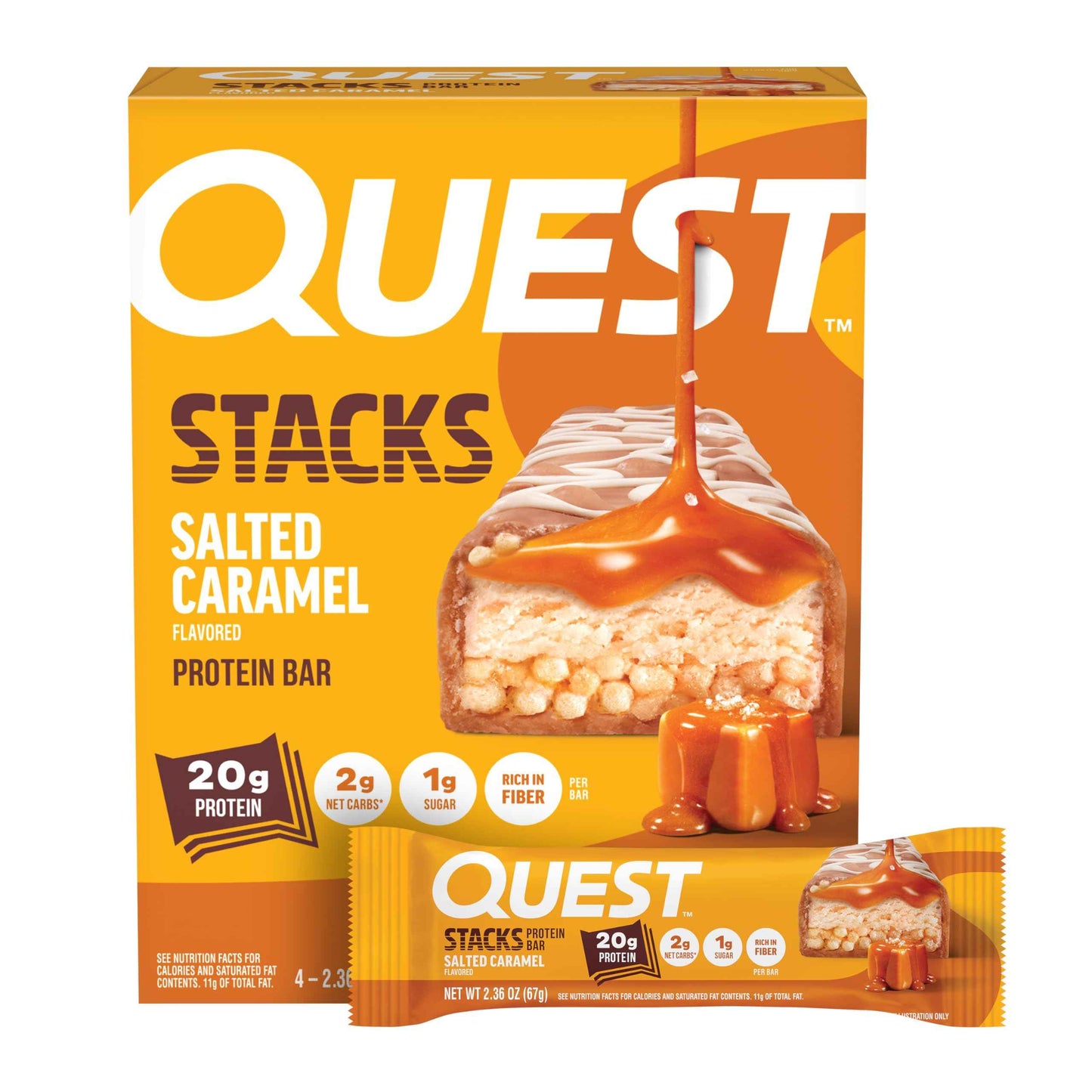 Quest Nutrition Stacks Protein Bars, 20g Protein, 2g Net Carbs, 1g Sugar, High Fiber, Low Sugar, Gluten Free, 12 Count