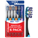 Colgate 360 Advanced Clean Adult Soft Toothbrush Pack, 6 Soft Bristled Toothbrushes with Cheek and Tongue Cleaner, Helps Clean Your Teeth, Tongue, Cheeks, and Gums, 6 Pack