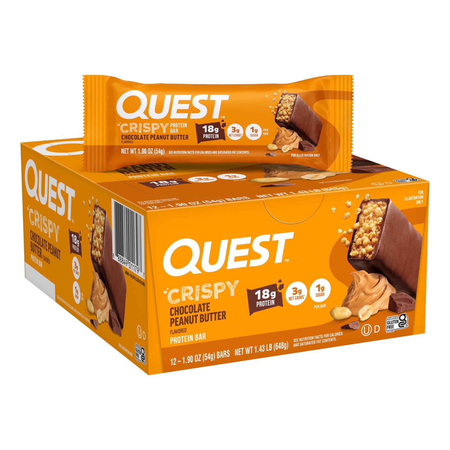 Quest Nutrition Crispy Cookies & Cream Hero Protein Bar, 18g Protein, 1g Sugar, 3g Net Carb, Gluten Free, Protein Snack, Keto Friendly, 12 Count