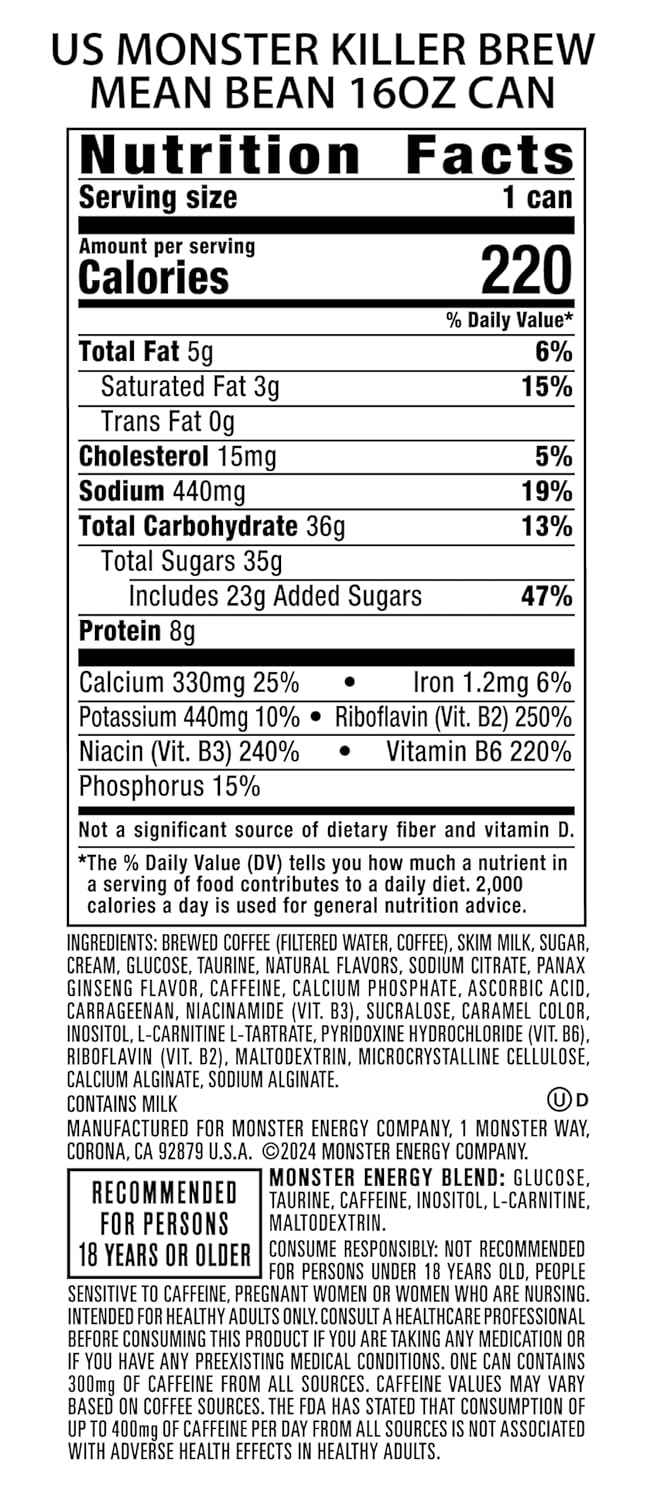 Monster Energy Killer Brew Mean Bean, 15 Fl Oz | Pack of 12