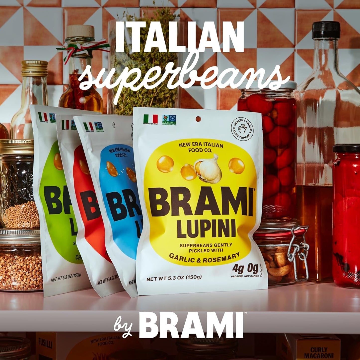 BRAMI_Lupini_Beans_Snack,_Mediterranean_Medley_|_7g_Plant_Based_Protein,_0g_Net_Carbs_|_Vegan,_Vegetarian,_Keto,_Non_Perishable_|_5.3_Ounce_(1_Count)