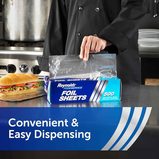 Reynolds Foodservice Pre-Cut Aluminum Foil Sheets, Great for Concessions, Catering, Cafeterias, and Restaurants, Easily Moldable Around Food