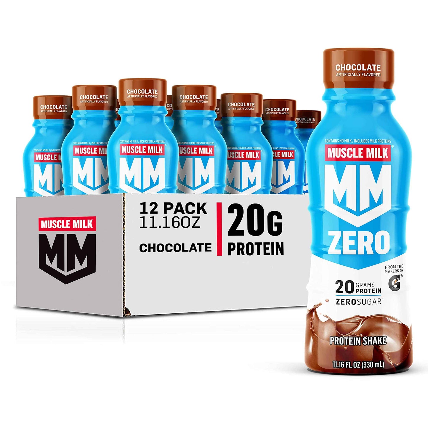 Muscle Milk Zero Protein Shake, 20g Protein, Zero Sugar, 100 Calories, Calcium, Vitamins A, C & D, 4g Fiber, Energizing Snack, Workout Recovery, Packaging May Vary,11.16 Fl Oz