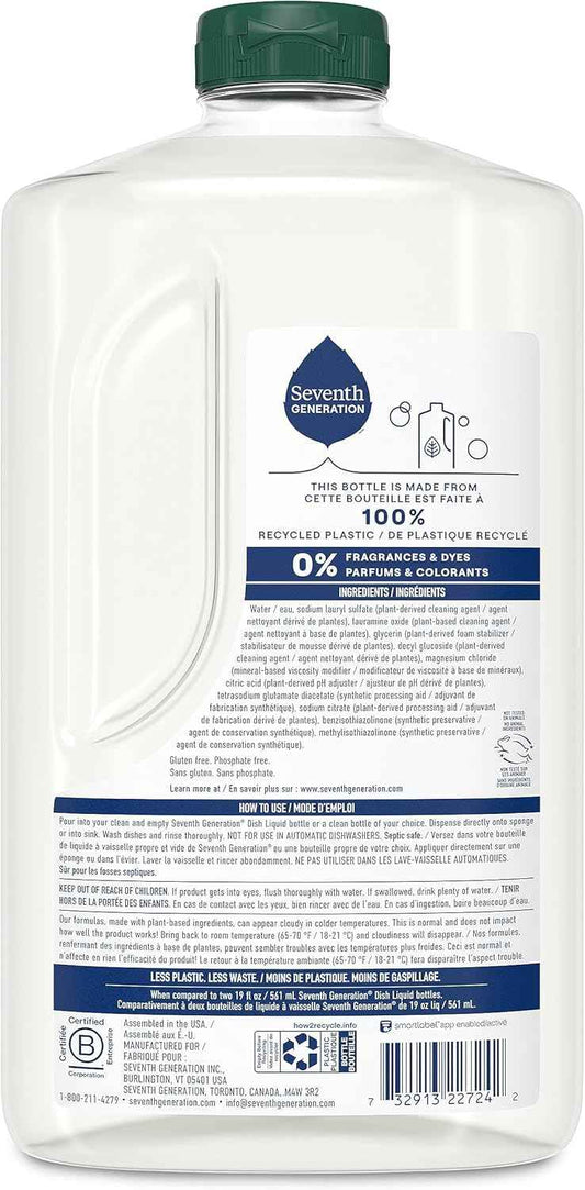 Seventh Generation Dish Soap Refill, Plant-Based Dishwashing Liquid for Grease & Tough Food Messes, For Sensitive Skin