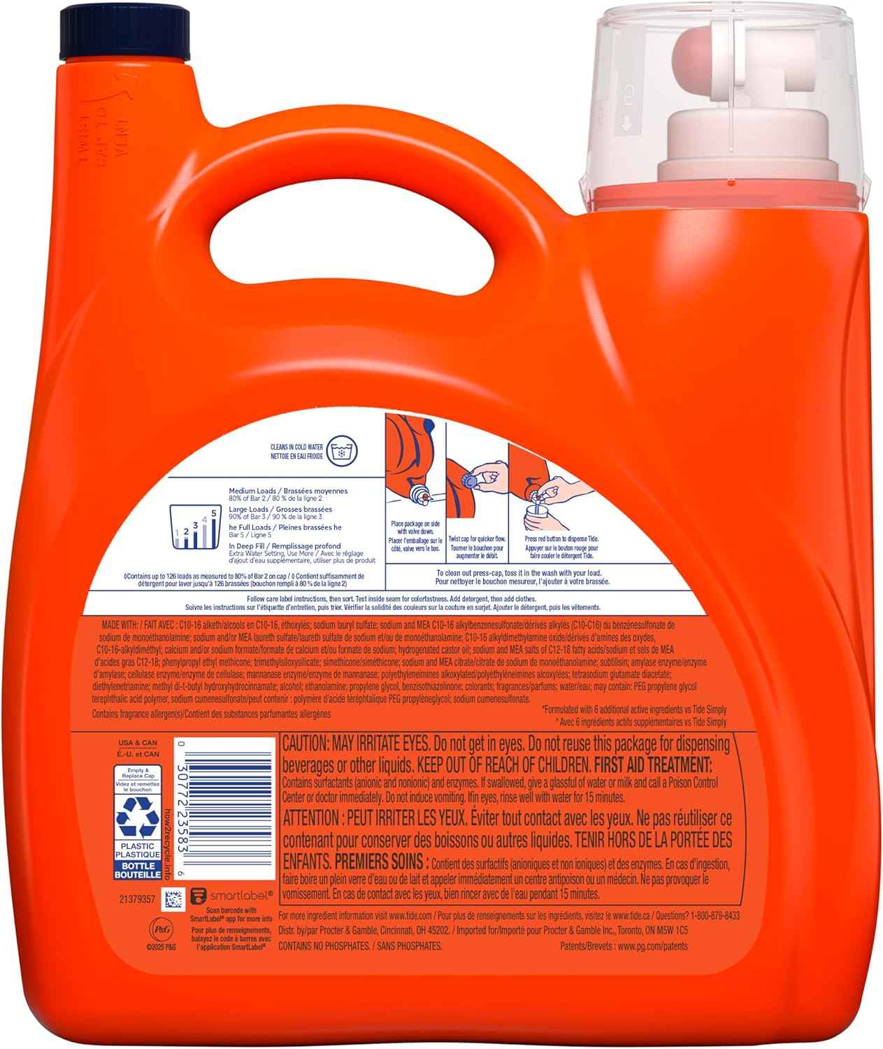 Tide Liquid Laundry Detergent, Original Scent, 126 Loads, 158 fl oz, Boosted Clean even in cold water, laundry soap, concentrated liquid detergent