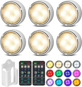 LED Puck Lights with Remote Control, Battery Operated Wireless Closet Light, Under Cabinet Lighting Stick on Tap Push Lights, Color Changing Under Counter Light for Kitchen, 2 Pack/6 Pack - Black/White