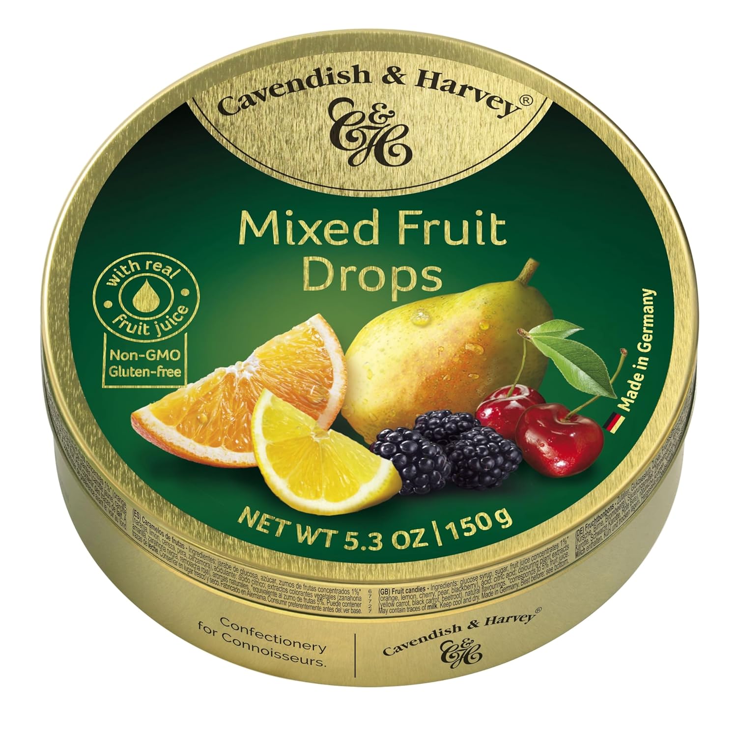 Cavendish & Harvey | Mixed Fruit Hard Candy Drops | 5.3 Ounce Tin - Tee
