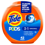 Tide PODS Liquid Laundry Detergent Soap Pacs, HE Compatible, 42 Count, Powerful 3-in-1 Clean in one Step, Original Scent Household Pack Washer