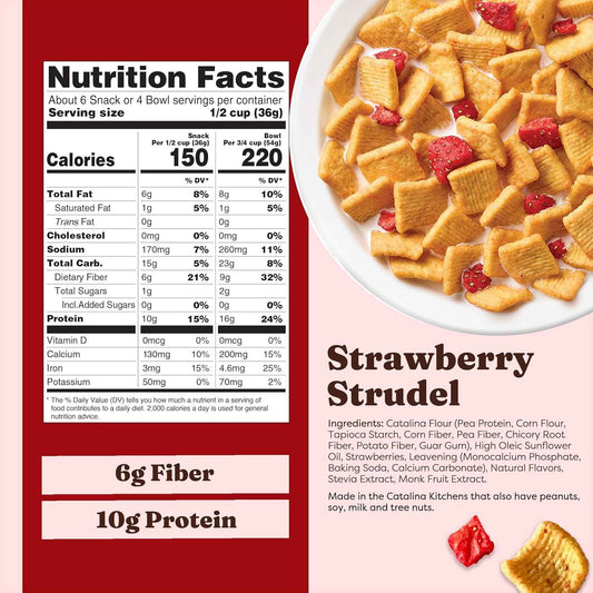 Catalina Crunch Protein Cereal - Breakfast Cereal with 10g of Protein, No Added Sugar - Gluten Free - Strawberry Strudel - 8 oz Bag