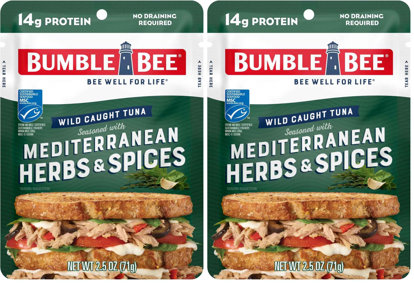 Bumble Bee Seasoned Tuna Pouch - Wild Caught and Ready to Eat for Snack, Salad, Korean Tuna Bowl - 14g Protein per Serving - PERFECT, PORTABLE, GOODNESS - 2.5 oz Packet