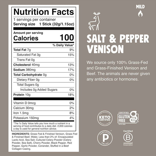 Chomps, Venison Stick Salt & Pepper Mild, 1.15 Ounce