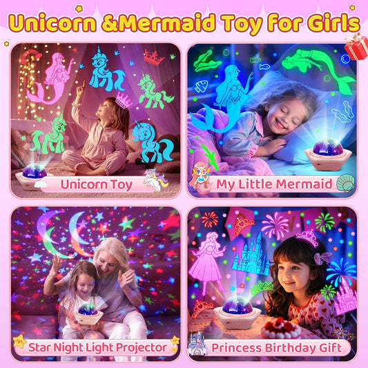 Unicorn_Toys【6_Slides+96_Projections】,_Unicorn_Night_Light_Projector_&_Little_Mermaid_Toys_for_Girls_4-6,Princess_Night_Light_Projector,Academy_Toys,Juguetes_para_Niñas,Cool_Gifts_for_2_Year_Old_Girls