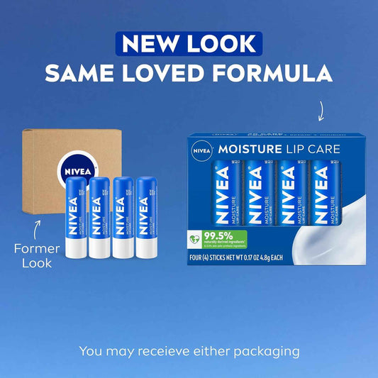 NIVEA Moisture Lip Care, Hydrating Lip Balm, Nourishing Oils and Vitamin C & E, 3-in-1 Moisture, Repair and Nourish, 0.17 Oz Stick