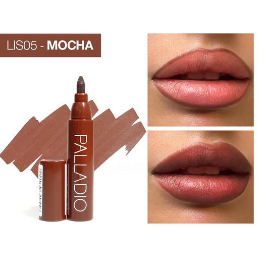 Palladio_Lip_Stain,_Hydrating_and_Waterproof_Formula,_Matte_Color_Look,_Longlasting_All_Day_Wear_Lip_Color,_Smudge_Proof_Natural_Finish,_Precise_Chisel_Tip_Marker,_Mocha_Cream
