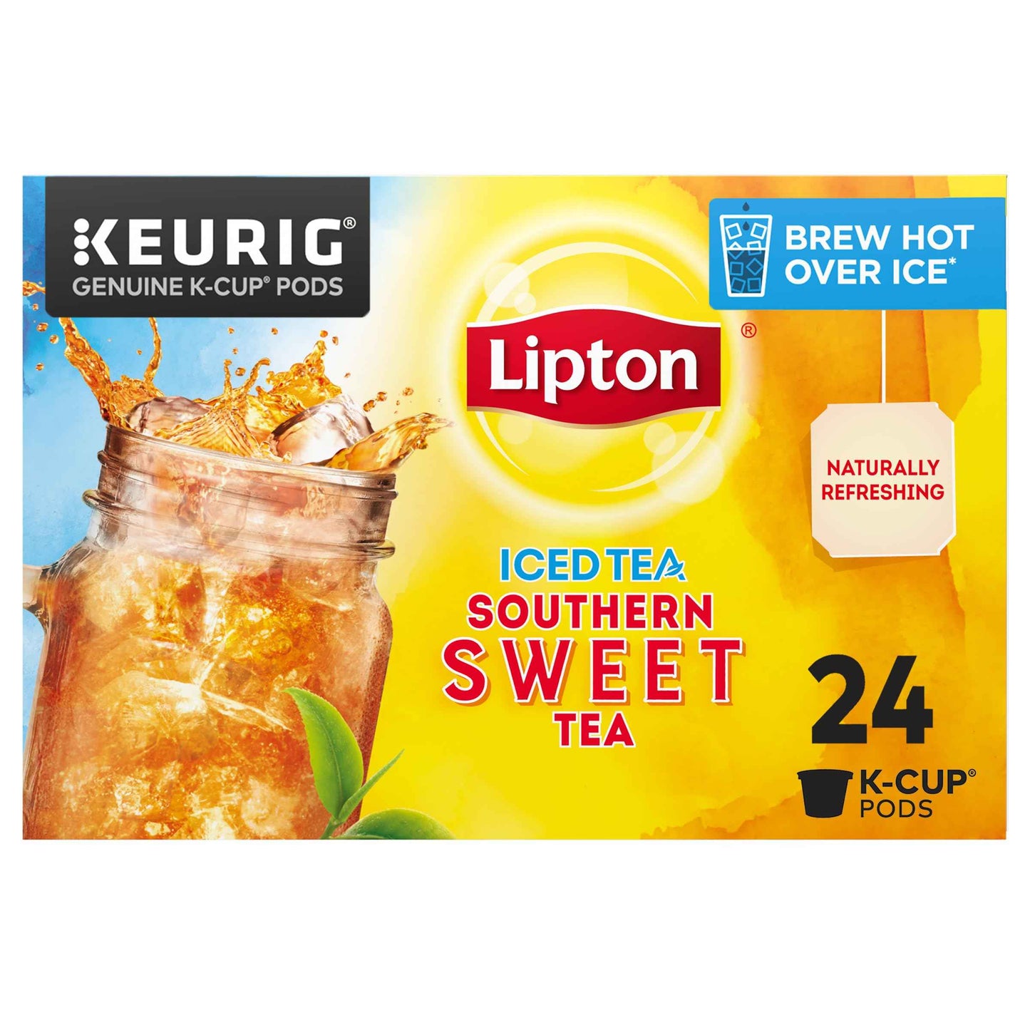 Lipton Southern Sweet Black Tea K-Cup Pods 24-Count Rainforest Alliance Certified Iced Tea for Keurig Coffee Makers with Real Tea Leaves and Natural Sweetness Brew Hot over Ice