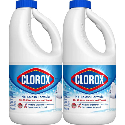 Clorox Splashless Disinfecting Bleach Cleaner, 2 Pack Regular Concentrated Liquid Bleach, Removes Mold, Mildew and Stains, Whitens, for Multi Purpose Cleaning and Laundry, 40 oz Bottles