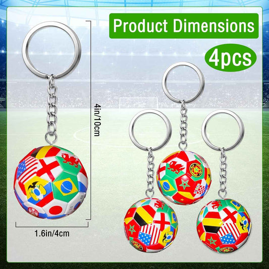 4PCS World Cup Soccer Keychain 2026 Football Ball Key Chain with National Flags,World Cup Soccer Gifts & Accessories for Men Sports Merchandise 2026 Backpack Charm Daily Use