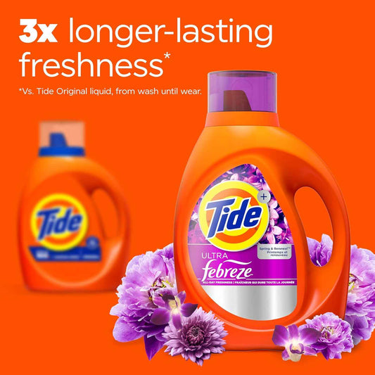Tide Ultra Febreze Liquid Laundry Detergent, Spring and Renewal scent, Laundry Detergent Liquid with All-Day Freshness
