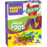 Fruit Roll-Ups, by the Foot, Gushers, Flavored Snacks Variety Pack, Gluten Free, 16 Ct, 10.2 oz