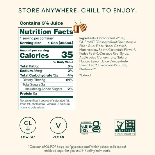OLIPOP Prebiotic Soda Pop, Pantry Pack Packed with Prebiotics, Fiber, and Botanicals, Gluten Free, GMO Free
