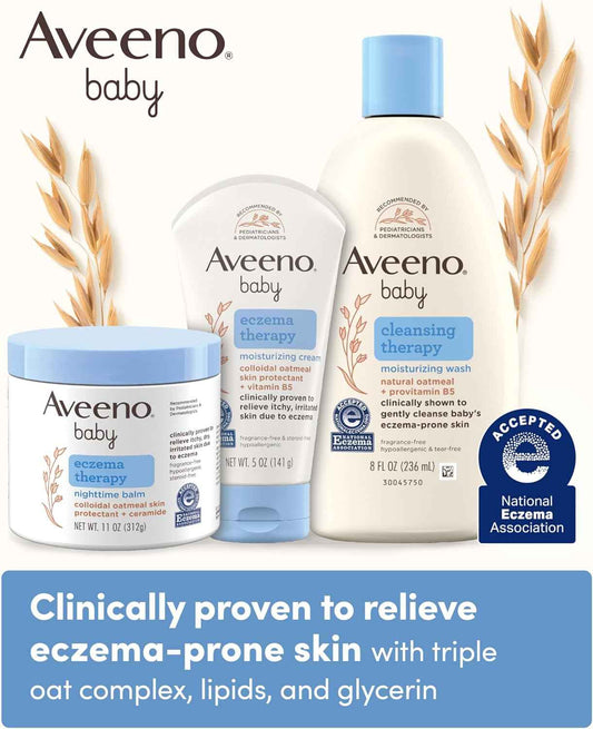 Aveeno Baby Eczema Therapy Nighttime Body Balm, Moisturizing Treatment for Face and Body, with Ceramides, Triple Oat Complex, Soothes Dry, Itchy Skin, Hypoallergenic, Fragrance and Steroid Free