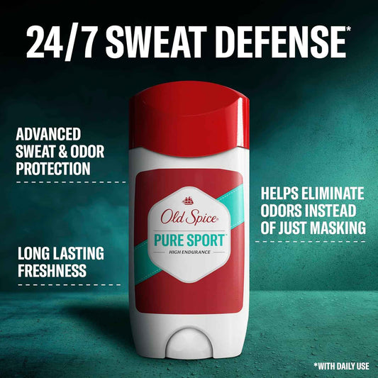 Old Spice Antiperspirant Deodorant For Men, High Endurance, 24/7 Sweat Defense & Odor Protection, 24/7 Freshness & Lasting Scent, Pure Sport Scent, 3.0 oz