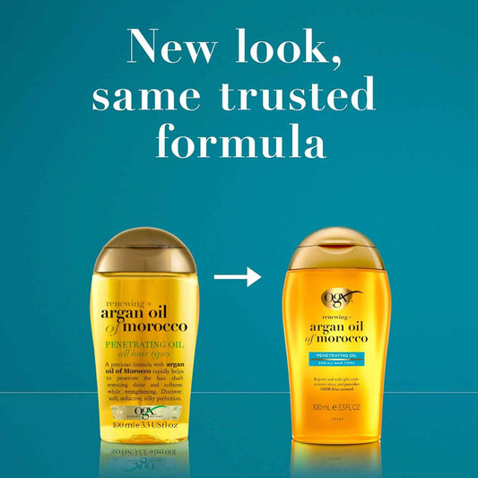 OGX Renewing + Argan Oil of Morocco, Cold-Pressed Argan Oil for Hair Penetrating Treatment & Shine, Moisturizing & Strengthening Silky Oil for All Hair Types, Paraben & Sulfate Free, 3.3 fl oz