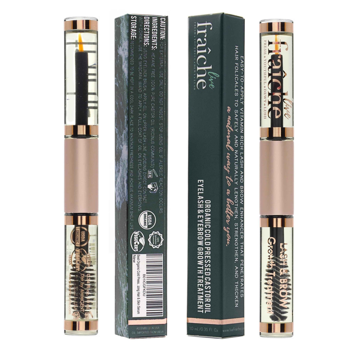 USDA Organic Castor Oil Lash Serum - Premium All Natural Cold Pressed Castor Oil Eyelash Growth Serum with Mascara Tube - Eyelash Treatment and Conditioner - For Thicker and Fuller Lashes