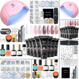 Modelones Poly Gel Nail Kit 3 Colors White Apricot with Slip Solution Dual Nail Forms Top Base Coat Extension Builder Gel Enhancement Professional Starter Kit DIY Nail Art Salon Use